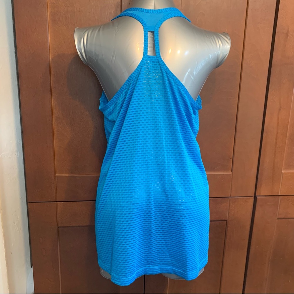 Aqua blue racer back tank with mesh backing